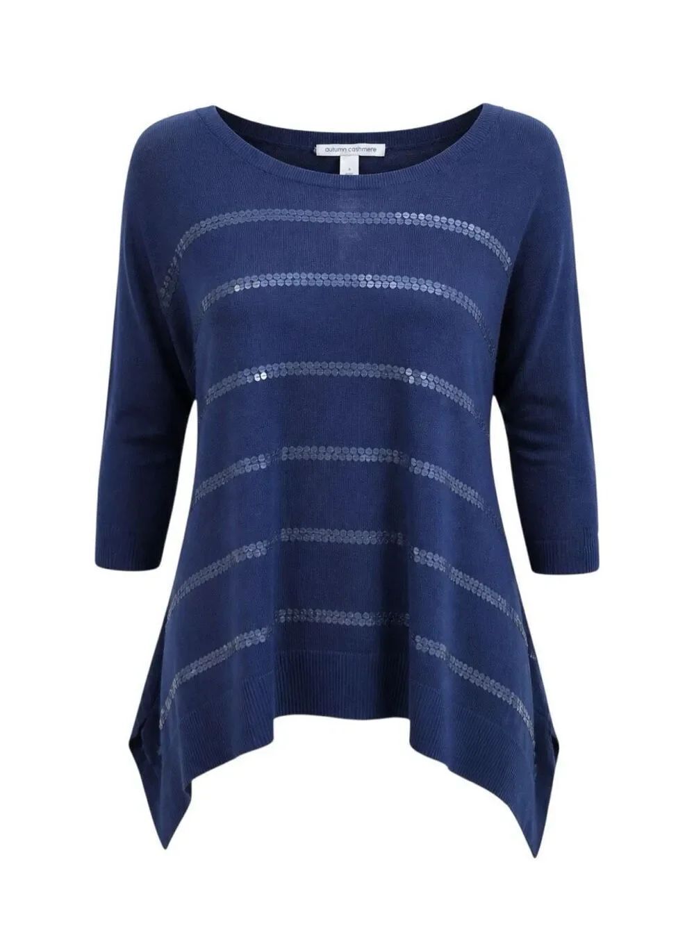 Autumn Cashmere Sequin Striped Sweater Size Small Navy Blue Lightweight